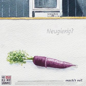 Detail: Curious? Purple carrot (Daucus carota subsp. sativus) in a condom from the painting Large watercolor painting of Alfred Kaut building