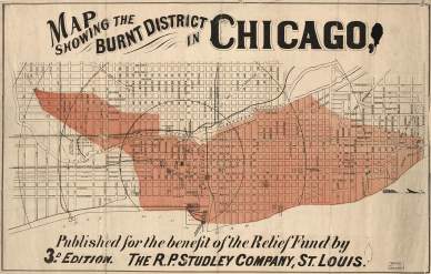 Karte des 1871 verbrannten Bezirks in Chicago